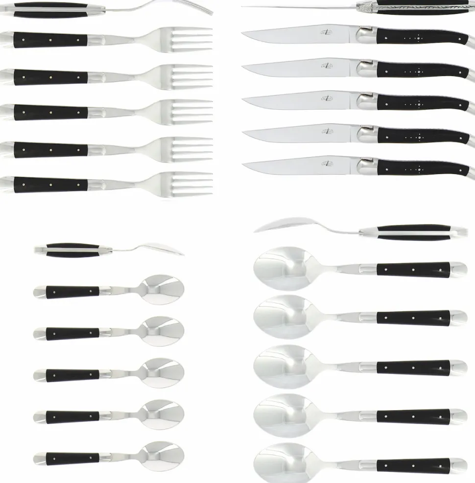 Bestickset 03, Handtag av Ebenholts, blank, Tradition - Forge de Laguiole