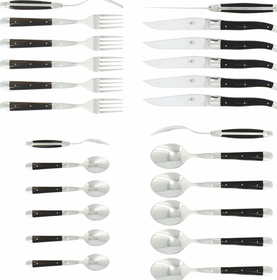 Bestickset 05, Handtag av Mörkt Horn, blank, Tradition - Forge de Laguiole
