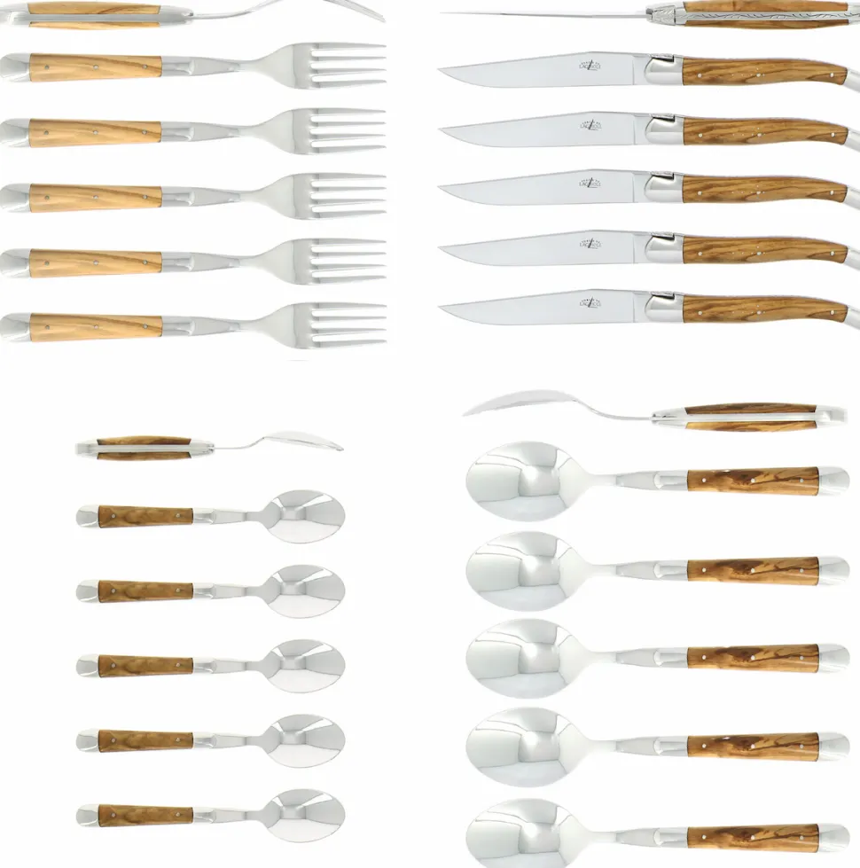 Bestickset 03, Handtag av Oliv, blank, Tradition - Forge de Laguiole