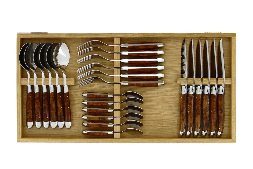 Bestickset 03, Handtag av Tuja, blank, Tradition - Forge de Laguiole