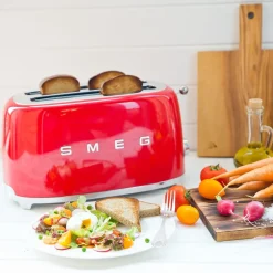 Brödrost, 4 skivor, Långa fack, Röd - Smeg