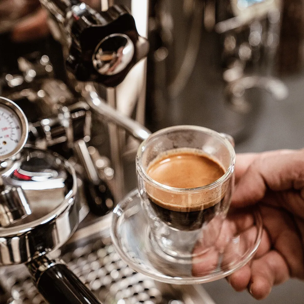 Espressokoppar i glas med fat, 6-pack - La Pavoni