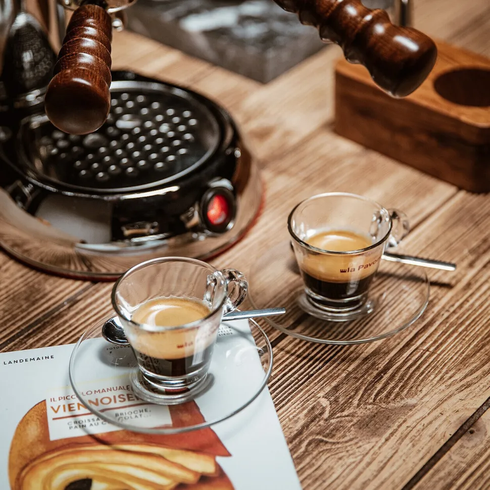 Espressokoppar i glas med fat, 6-pack - La Pavoni