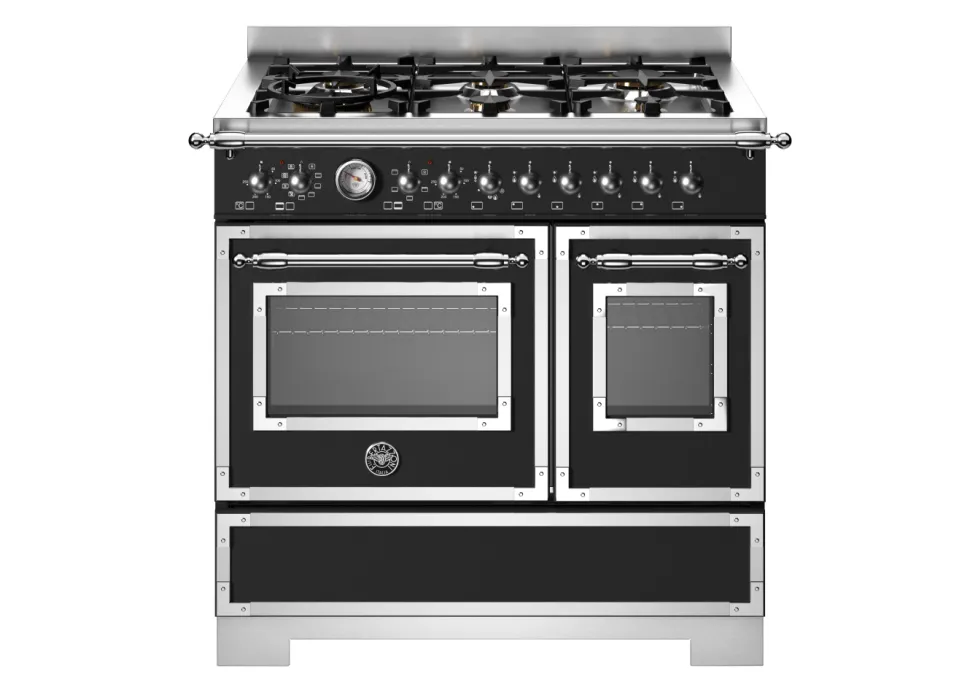 Gasspis Heritage, 90 cm, 6 brännare, 2 ugnar, Mattsvart - Bertazzoni
