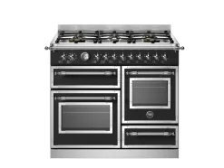 Gasspis Heritage, 100 cm, 6 brännare, 3 ugnar, Mattsvart - Bertazzoni