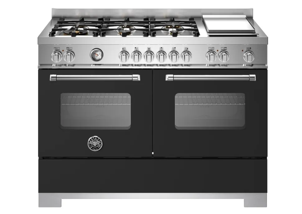 Gasspis Master, 120 cm, 6 brännare + stekbord, 2 ugnar, Mattsvart - Bertazzoni