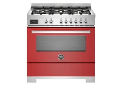 Gasspis Professional, 90 cm, 6 brännare, 1 ugn, Röd - Bertazzoni