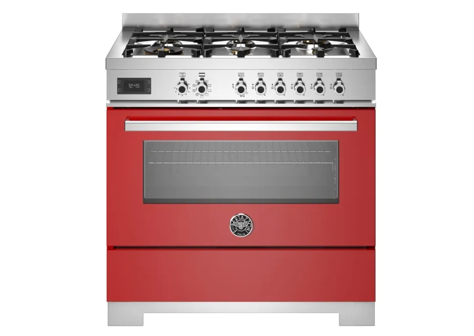 Gasspis Professional, 90 cm, 6 brännare, 1 ugn, Röd - Bertazzoni