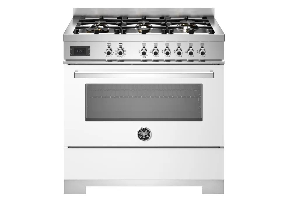 Gasspis Professional, 90 cm, 6 brännare, 1 ugn, Vit - Bertazzoni