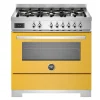 Gasspis Professional, 90 cm, 6 brännare, 1 ugn, Gul - Bertazzoni