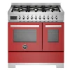 Gasspis Professional, 90 cm, 6 brännare, 2 ugnar, Röd - Bertazzoni