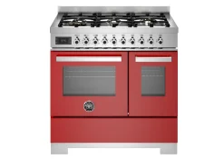 Gasspis Professional, 90 cm, 6 brännare, 2 ugnar, Röd - Bertazzoni