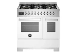 Gasspis Professional, 90 cm, 6 brännare, 2 ugnar, Vit - Bertazzoni