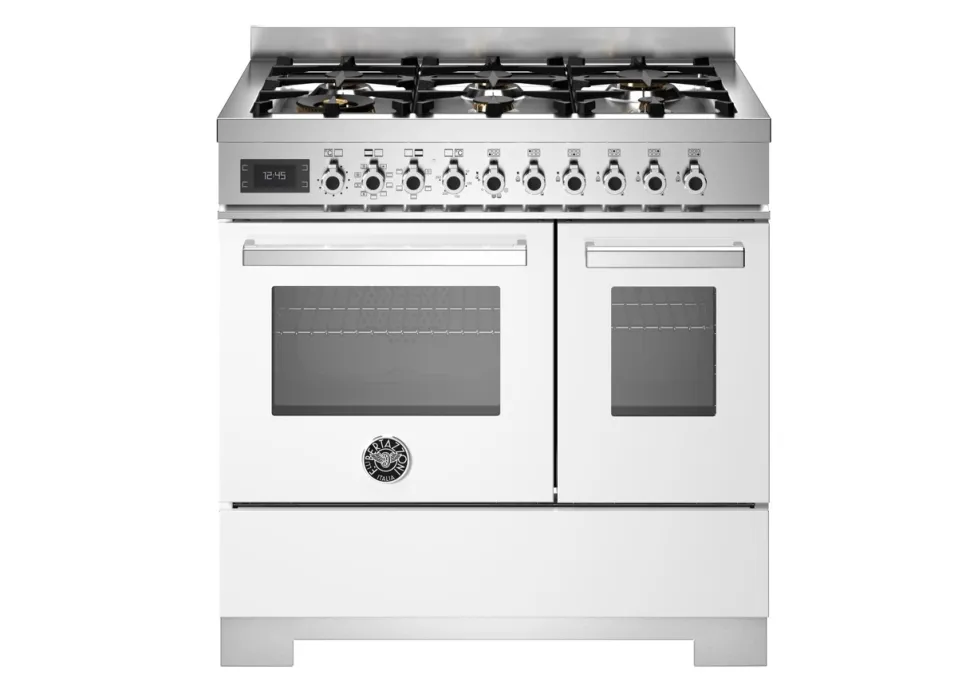 Gasspis Professional, 90 cm, 6 brännare, 2 ugnar, Vit - Bertazzoni