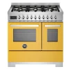 Gasspis Professional, 90 cm, 6 brännare, 2 ugnar, Gul - Bertazzoni