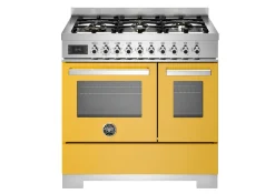 Gasspis Professional, 90 cm, 6 brännare, 2 ugnar, Gul - Bertazzoni