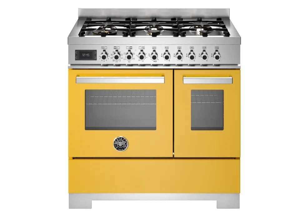 Gasspis Professional, 90 cm, 6 brännare, 2 ugnar, Gul - Bertazzoni