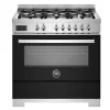 Gasspis Professional, 90 cm, 6 brännare, 1 ugn, Svart - Bertazzoni