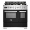 Gasspis Professional, 90 cm, 6 brännare, 2 ugnar, Svart - Bertazzoni