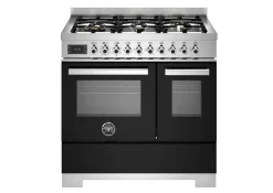 Gasspis Professional, 90 cm, 6 brännare, 2 ugnar, Svart - Bertazzoni