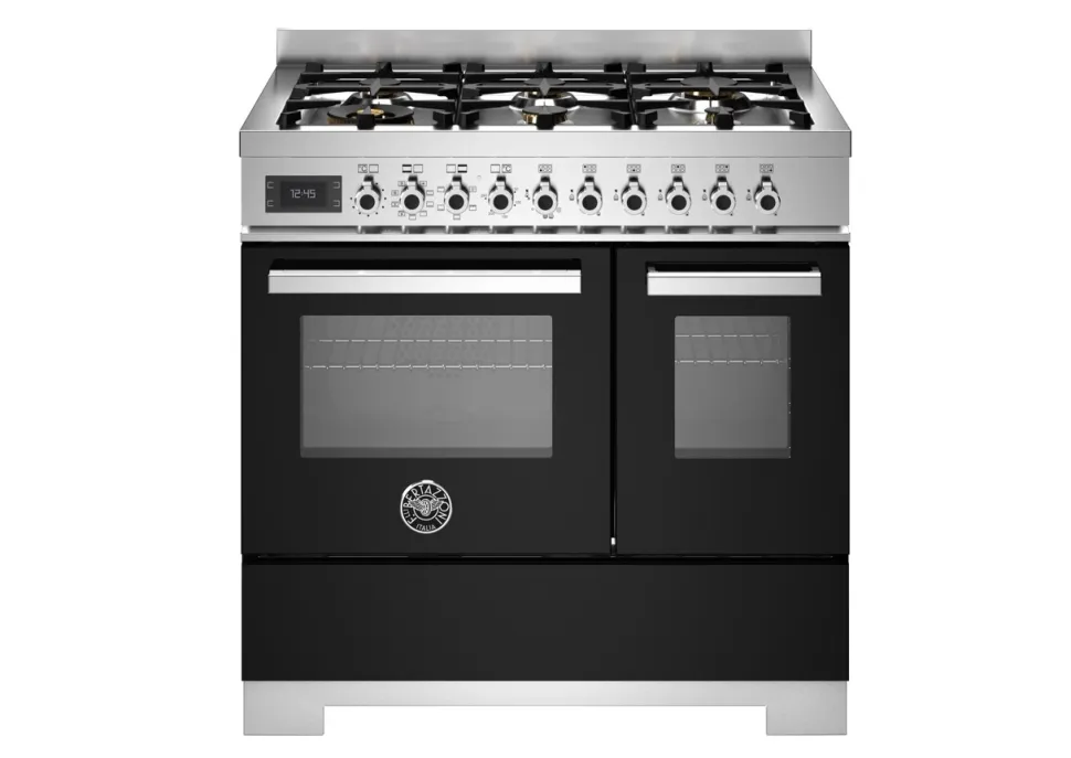 Gasspis Professional, 90 cm, 6 brännare, 2 ugnar, Svart - Bertazzoni