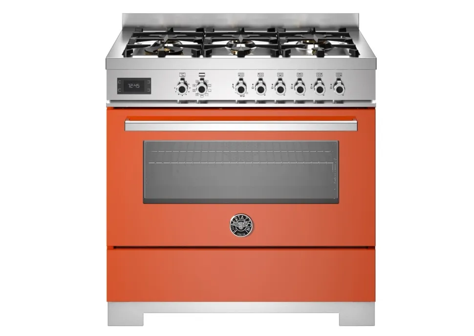 Gasspis Professional, 90 cm, 6 brännare, 1 ugn, Orange - Bertazzoni