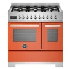 Gasspis Professional, 90 cm, 6 brännare, 2 ugnar, Orange - Bertazzoni