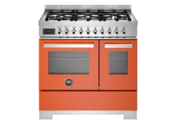 Gasspis Professional, 90 cm, 6 brännare, 2 ugnar, Orange - Bertazzoni