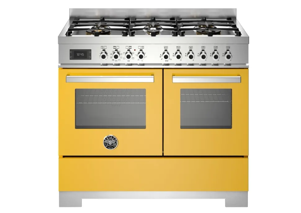 Gasspis Professional, 100 cm, 6 brännare, 2 ugnar, Gul - Bertazzoni