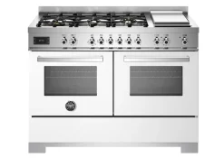 Gasspis Professional, 120 cm, 6 brännare + stekbord, 2 ugnar, Vit - Bertazzoni
