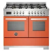 Gasspis Professional, 100 cm, 6 brännare, 2 ugnar, Orange - Bertazzoni