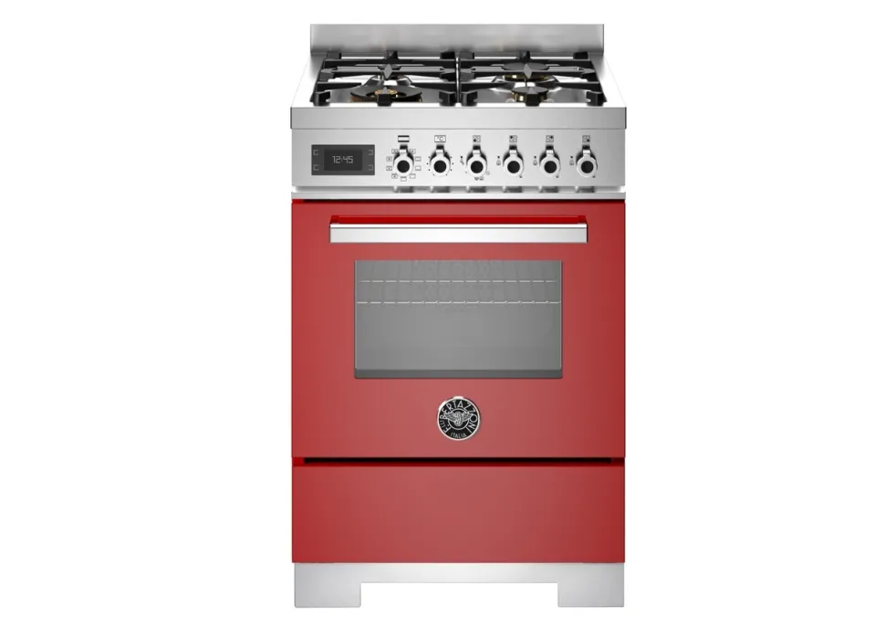 Gasspis Professional, 60 cm, 4 brännare, 1 ugn, Röd - Bertazzoni