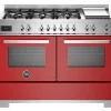 Gasspis Professional, 120 cm, 6 brännare + stekbord, 2 ugnar, Röd - Bertazzoni