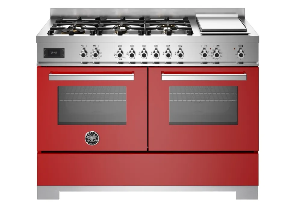 Gasspis Professional, 120 cm, 6 brännare + stekbord, 2 ugnar, Röd - Bertazzoni