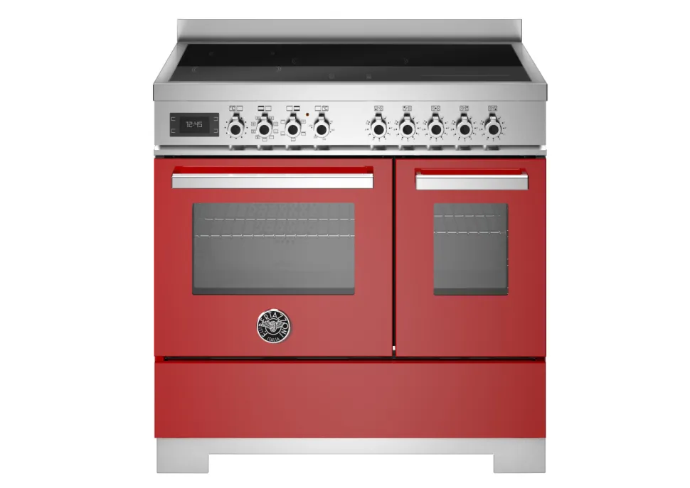 Induktionsspis Professional, 90 cm, 5 zoner, 2 ugnar, Röd - Bertazzoni