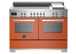 Induktionsspis Professional, 120 cm, 5 zoner + stekbord, 2 ugnar, Orange - Bertazzoni