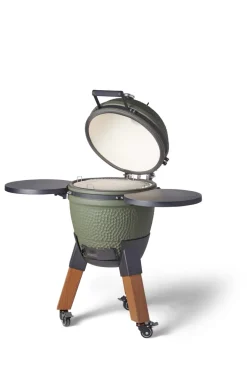Kamadogrill inklusive benfäste, aluminiumben (träimitation) med hjul och sidobord - Moddern