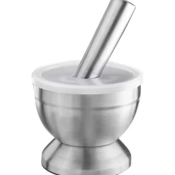 Mortel i rostfritt stål med stänklock, 10 cm - Westmark