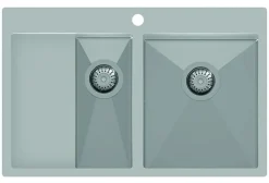 Rostfri diskho dubbel 780 x 500 mm med avställningsyta till vänster