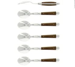 Sex dessertskedar, Handtag av Valnöt, blank, Tradition - Forge de Laguiole