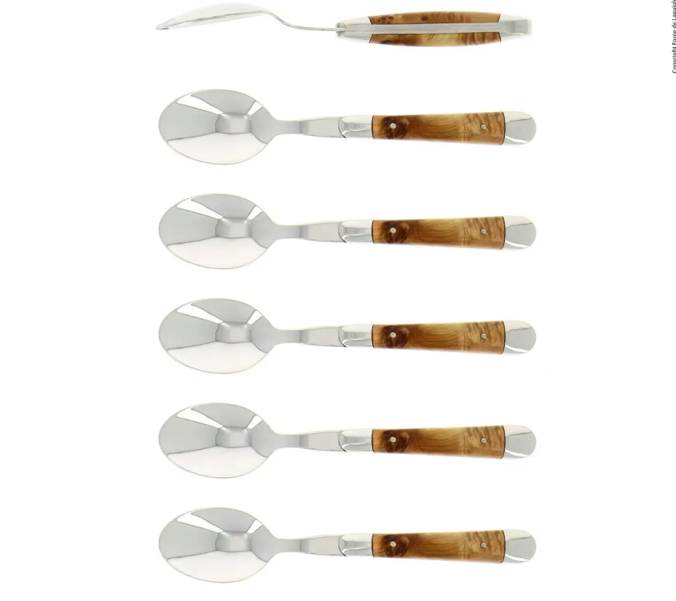 Sex dessertskedar, Handtag av En, blank, Tradition - Forge de Laguiole