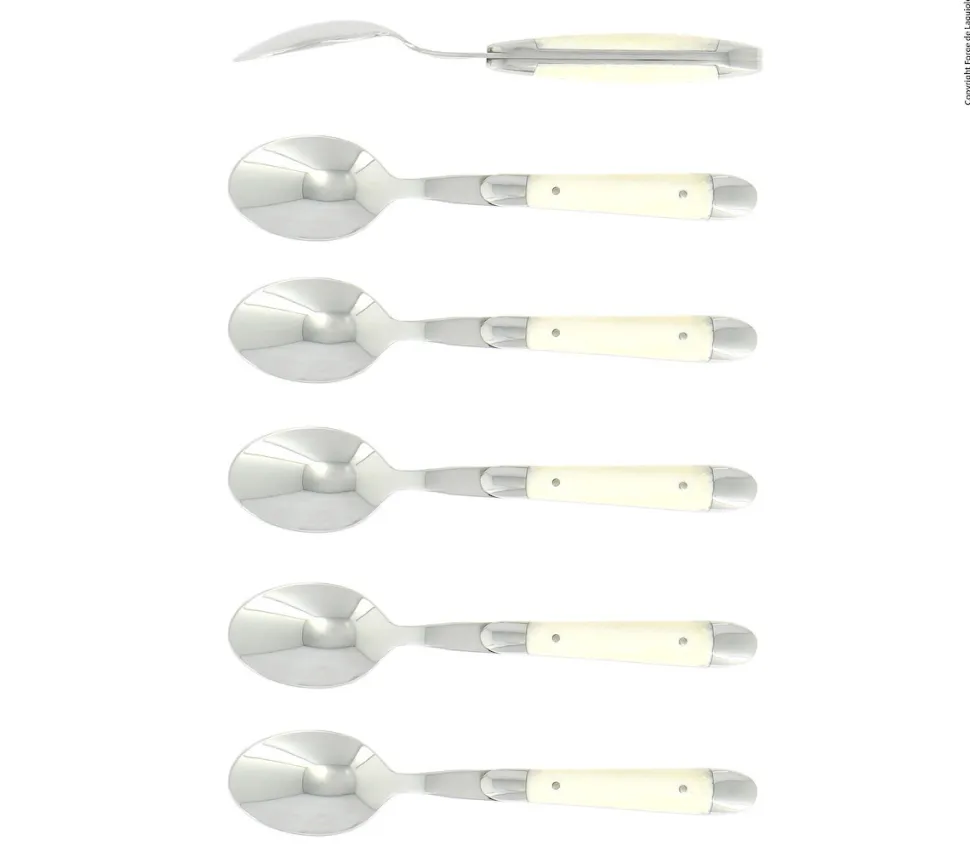 Sex dessertskedar, Handtag av Ben, blank, Tradition - Forge de Laguiole