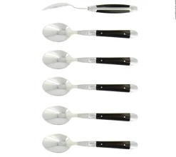 Sex dessertskedar, Handtag av Mörkt Horn, blank, Tradition - Forge de Laguiole