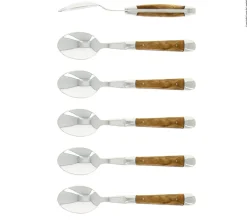 Sex dessertskedar, Handtag av Oliv, blank, Tradition - Forge de Laguiole
