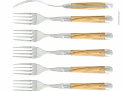 Sex gafflar, Handtag av Oliv, blank, Tradition - Forge de Laguiole