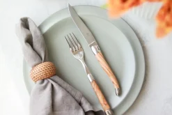 Sex gafflar, Handtag av Oliv, blank, Tradition - Forge de Laguiole