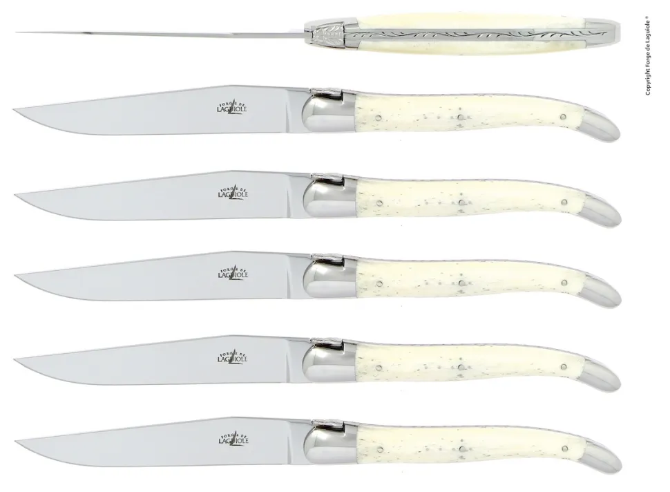 Sex knivar, Handtag av Ben, blank, Tradition - Forge de Laguiole