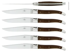Sex knivar, Handtag av Förstenad Ek, blank, Tradition - Forge de Laguiole