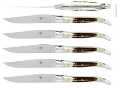 Sex knivar, Handtag av Hjorthorn, blank, Tradition - Forge de Laguiole