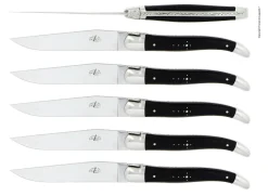 Sex knivar, Handtag av Mörkt Horn, blank, Tradition - Forge de Laguiole